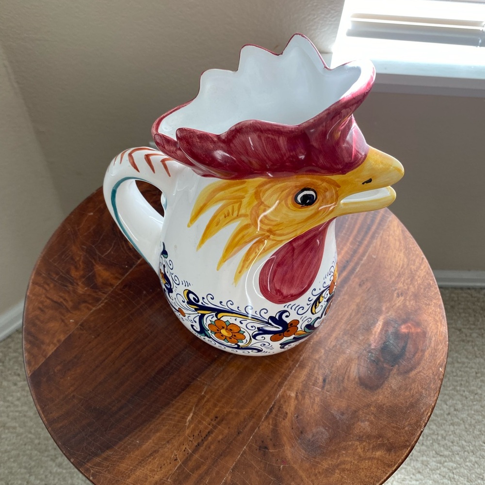 Sur La Table Ceramic Rooster Pitcher in Red, Yellow, Blue
